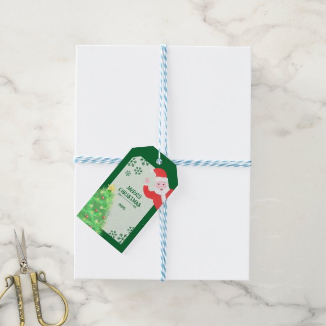 whimsical jul tomte tall julgran glädjer julen  presentetikett (Med Snöre)