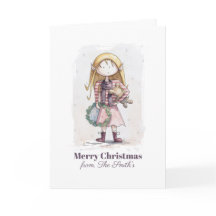 Whimsical jul-tomte vattenfärg semesterkort