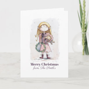 Whimsical jul-tomte vattenfärg semesterkort kort