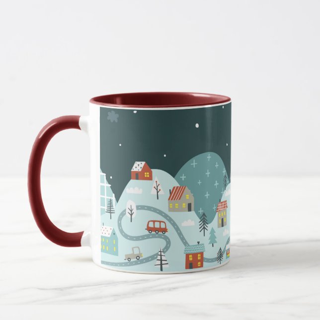 Whimsical julby vinterbilar mugg (Vänster)
