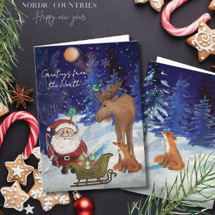 Whimsical Julenisse,Nordiska Älg & Räv Vinter Helgkort