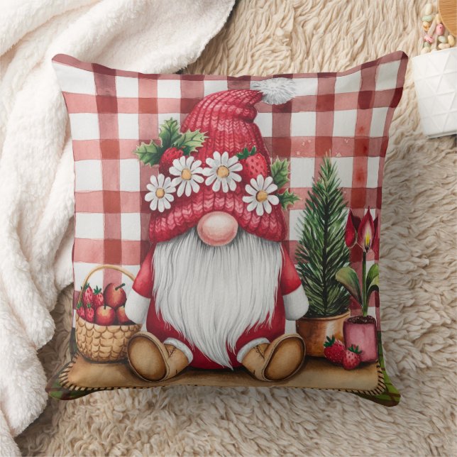 Whimsical julgnom Röd rutig mönster Kudde (Filt)