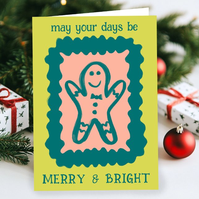 Whimsical julgodis Merry & Bright Holiday Kort (Whimsical Christmas Gingerbread Cookie Merry & Bright Holiday Card
)