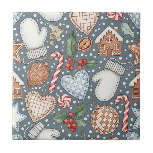 Whimsical julgodis & vinterhandskar (1) kakelplatta (Framsidan)