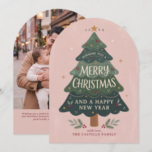 Whimsical julgran familjefoto julkort