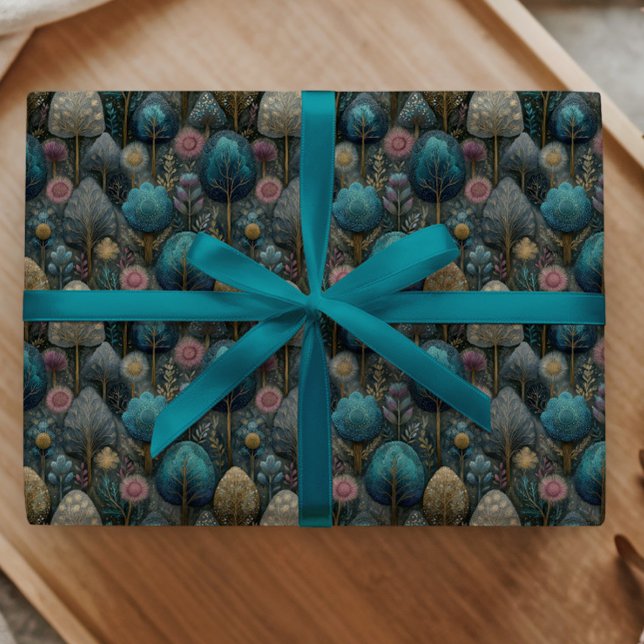 Whimsical julgran i blå och grön present presentpapper (Skapare uppladdad)