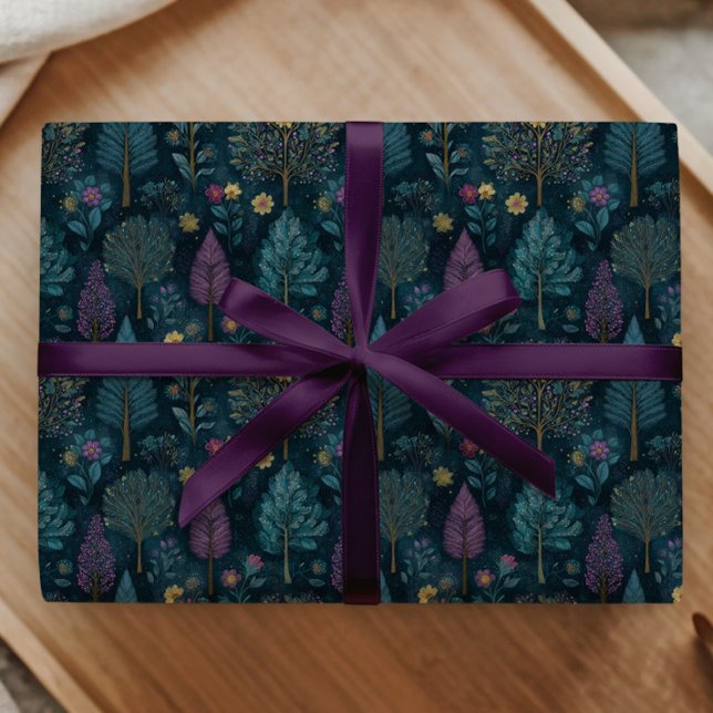 Whimsical julgran i lila och teal mönster  presentpapper (Skapare uppladdad)
