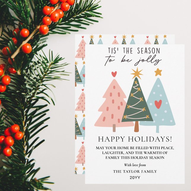 Whimsical julgran i pastellfärger God Jul Julkort (Whimsical Pastel Christmas Trees Happy Holidays Holiday Card
)