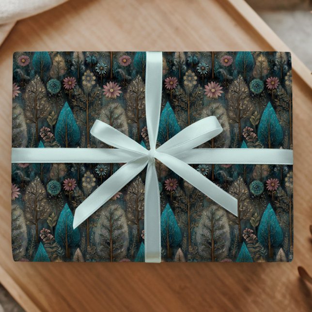 Whimsical julgran i silver och blå design presentpapper (Skapare uppladdad)