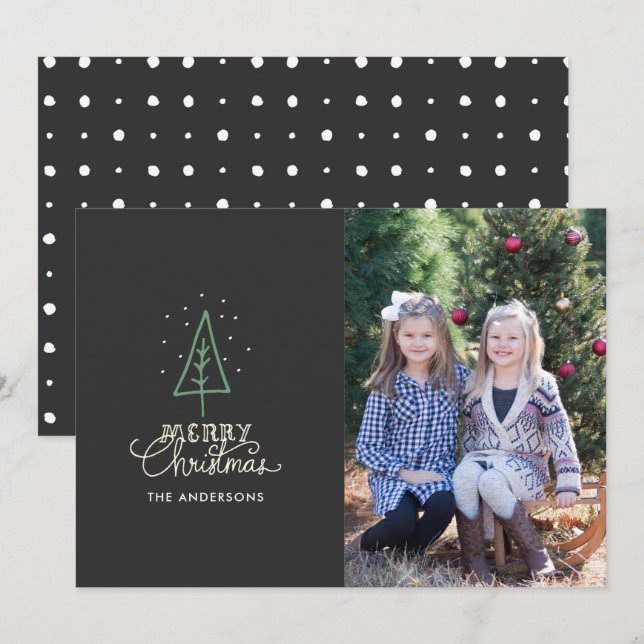 Whimsical julgran julkort för foton inbjudningar (Fram/baksida)