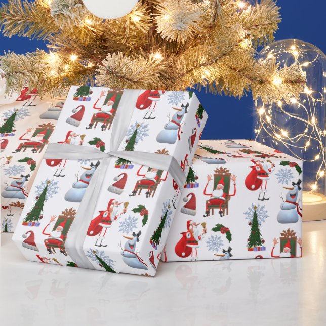 Whimsical julgran med tomte och snöman presentpapper (Helgdagar)
