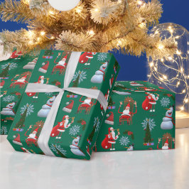 Whimsical julgran med tomte och snöman presentpapper