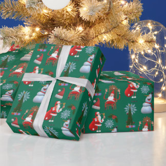 Whimsical julgran med tomte och snöman presentpapper