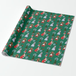 Whimsical julgran med tomte och snöman presentpapper