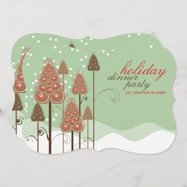 Whimsical Julgranar Julfest-inbjudan Inbjudningar (Fram/baksida)