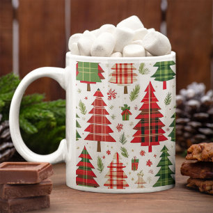 Whimsical julgranar på Plaid-mönster Kaffemugg