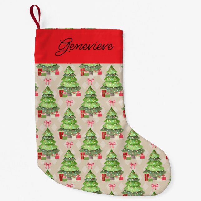 Whimsical julgranar, röda band och presenter S Liten Julstrumpa (Framsidan)
