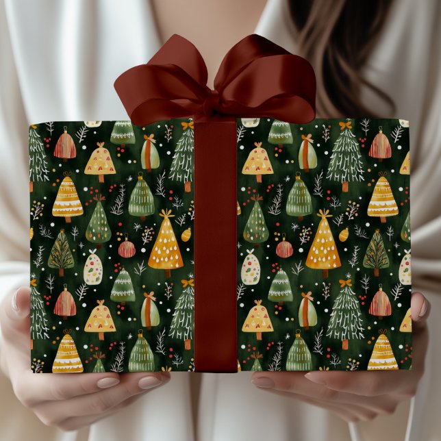 Whimsical julgranmönster för skog presentpapper (Skapare uppladdad)