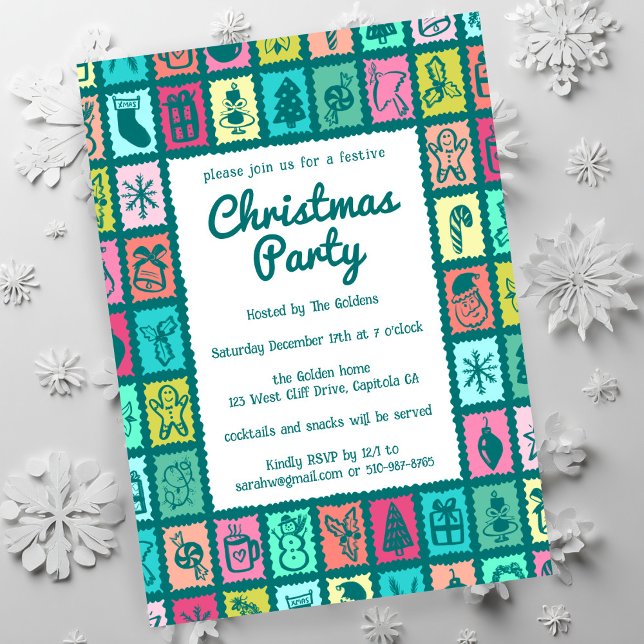 Whimsical julgrid Söt anpassad SEMESTERFEST Inbjudningar (Whimsical Christmas Grid Cute Custom HOLIDAY PARTY Invitation
)