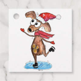 Whimsical julhund på skridskor gåvor etiketter