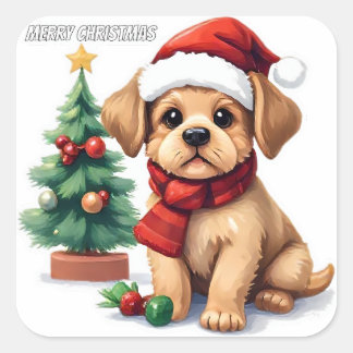 Whimsical julhunddekal | "God Jul Fyrkantigt Klistermärke