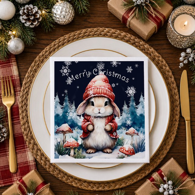 Whimsical Julkanin Party Pappersservett (Whimsical Christmas Bunny Paper Napkins)