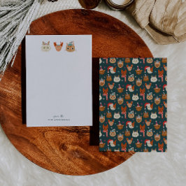 Whimsical julkatten grön anteckningskort