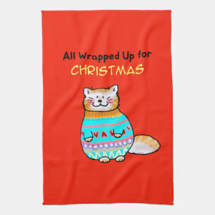 Whimsical julkatts julstämning kökshandduk