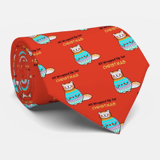 Whimsical julkatts julstämning slips (Rullad)