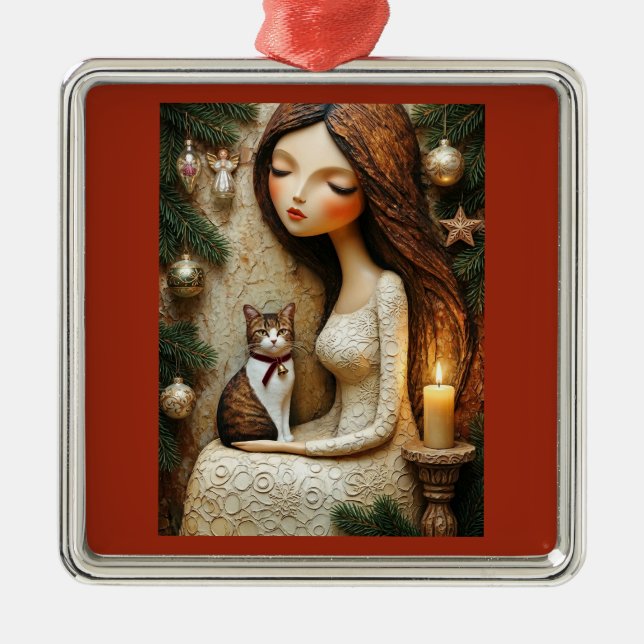 Whimsical julkatts vinterjungfrun ornament (Framsidan)