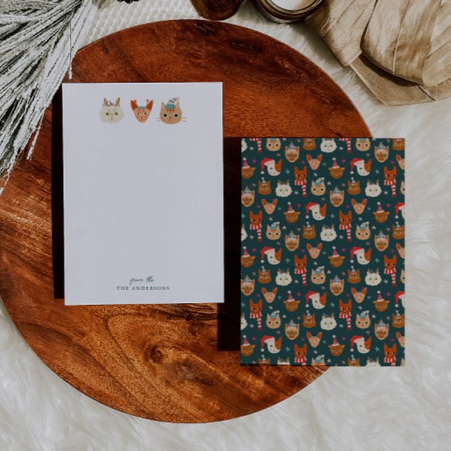 Whimsical julkattsgrönt anteckningskort (Skapare uppladdad)