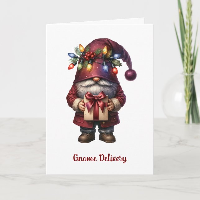 Whimsical julklapps jul Tomte Helgkort (Framsida)