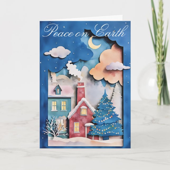 Whimsical julkort med klippt pappersdesign helgkort (Framsida)