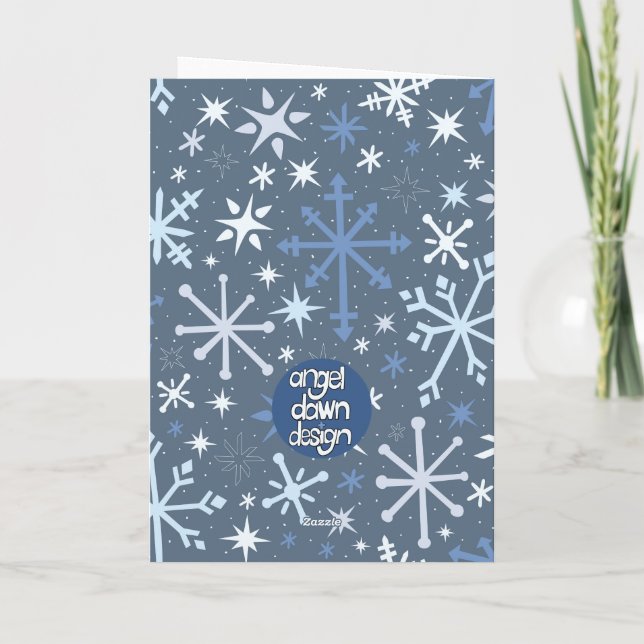 Whimsical julkort med snöflingor i blåtoner kort (Baksida)