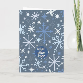 Whimsical julkort med snöflingor i blåtoner kort