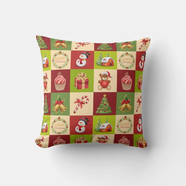 Whimsical julpatchwork kudde (Framsida)