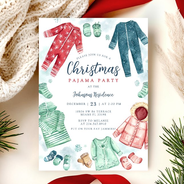 Whimsical julpyjamaspartyinbjudan  inbjudningar (Skapare uppladdad)