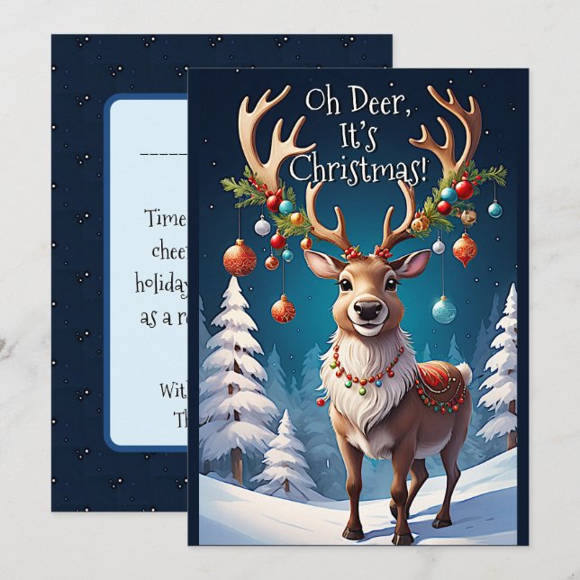 Whimsical julren jul charm julkort (Fram/baksida)
