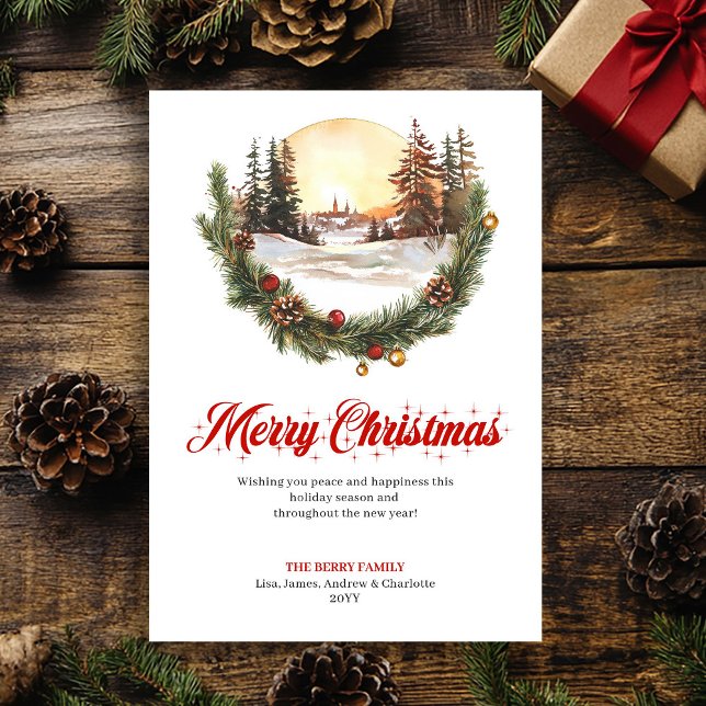 Whimsical julscen Modern julkort (Whimsical Christmas Scene Modern Greeting Card)