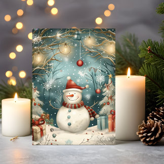 Whimsical julskål i vinterskov kort