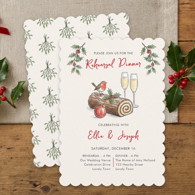Whimsical julstock julfirande middag inbjudningar (Rehearsal Dinner Invite from the Whimsical Champagne Tower Holiday Wedding Suite by Darling & May)