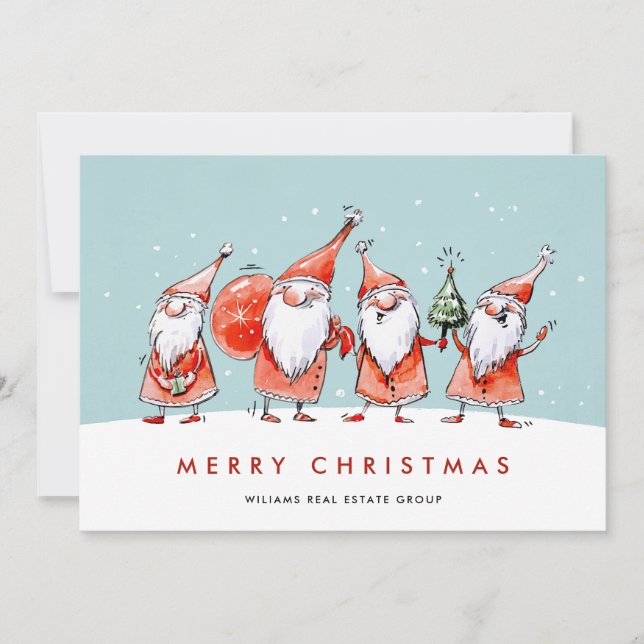 Whimsical Jultomten Gnomes jul Corporate Julkort (Framsida)