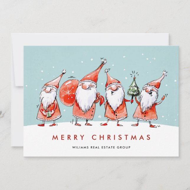 Whimsical Jultomten Gnomes jul Corporate Julkort (Framsida)