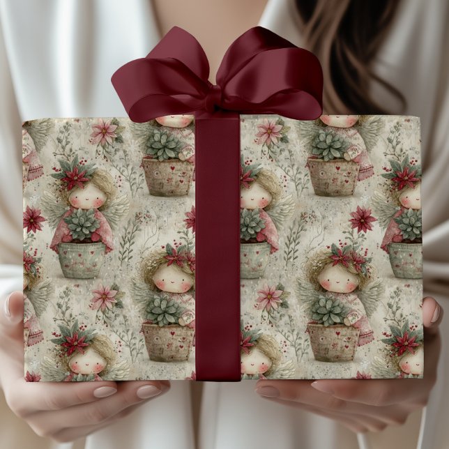 Whimsical julträdgårdsmönster i vinkel presentpapper (Skapare uppladdad)