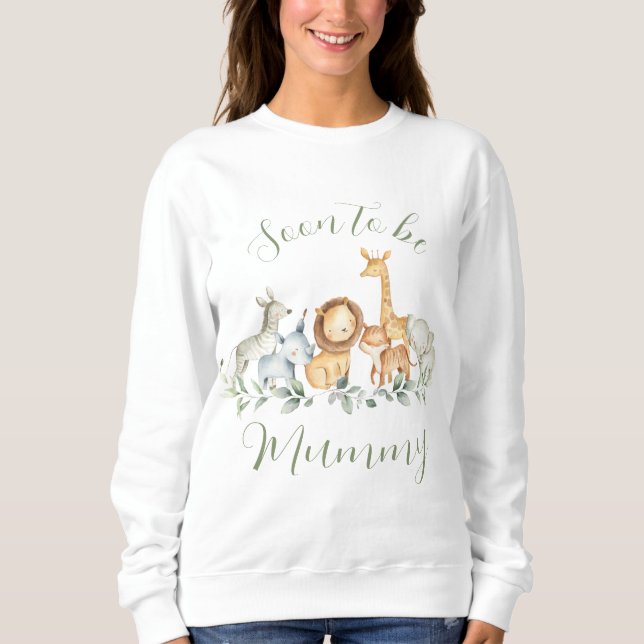 Whimsical Jungle Animals Greenery Soon to be Mummy T Shirt (Framsida)