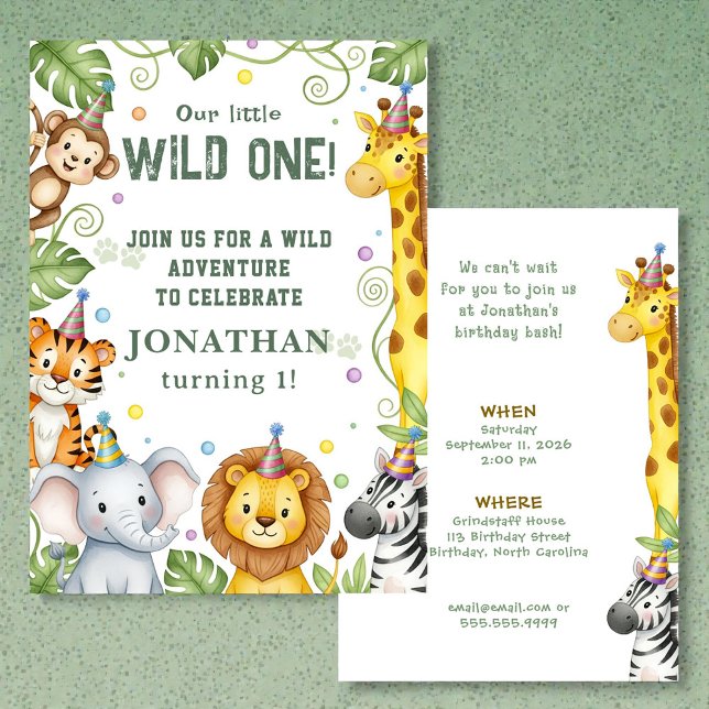 Whimsical Jungle Safari Animal Birthday Invitation Inbjudningar (Skapare uppladdad)