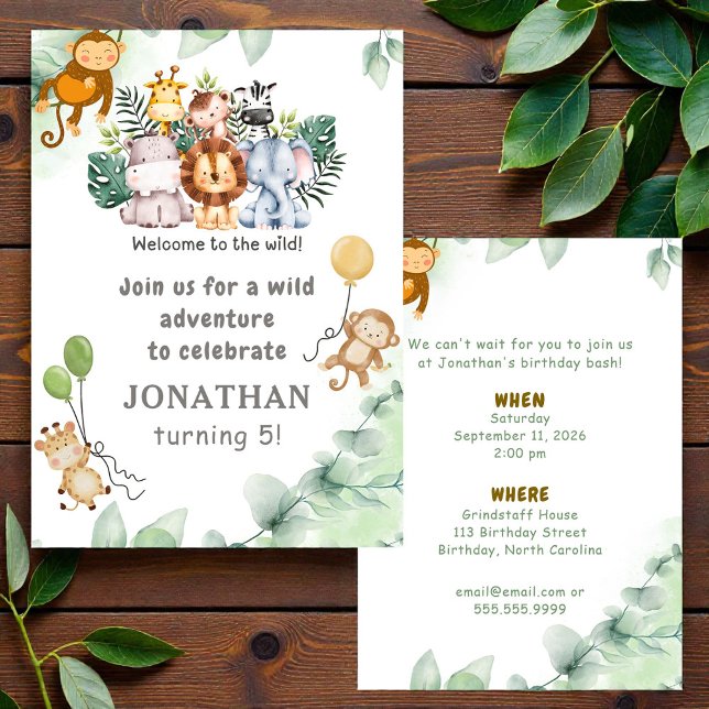 Whimsical Jungle Safari Animal Birthday Invitation Inbjudningar (Skapare uppladdad)