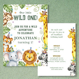 Whimsical Jungle Safari Djur Födelsedagsinbjudan Inbjudningar