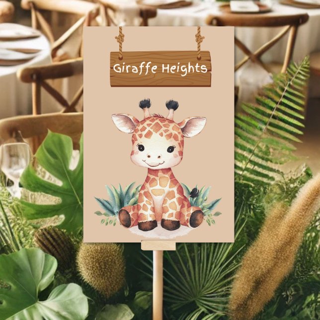 Whimsical Jungle Safari Giraffe Bord Sign Bordsnummer (Skapare uppladdad)