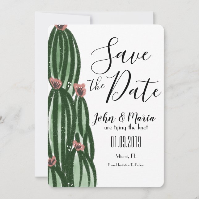 Whimsical Kaktus Konstnärlig Save the Date Inbjudningar (Framsida)